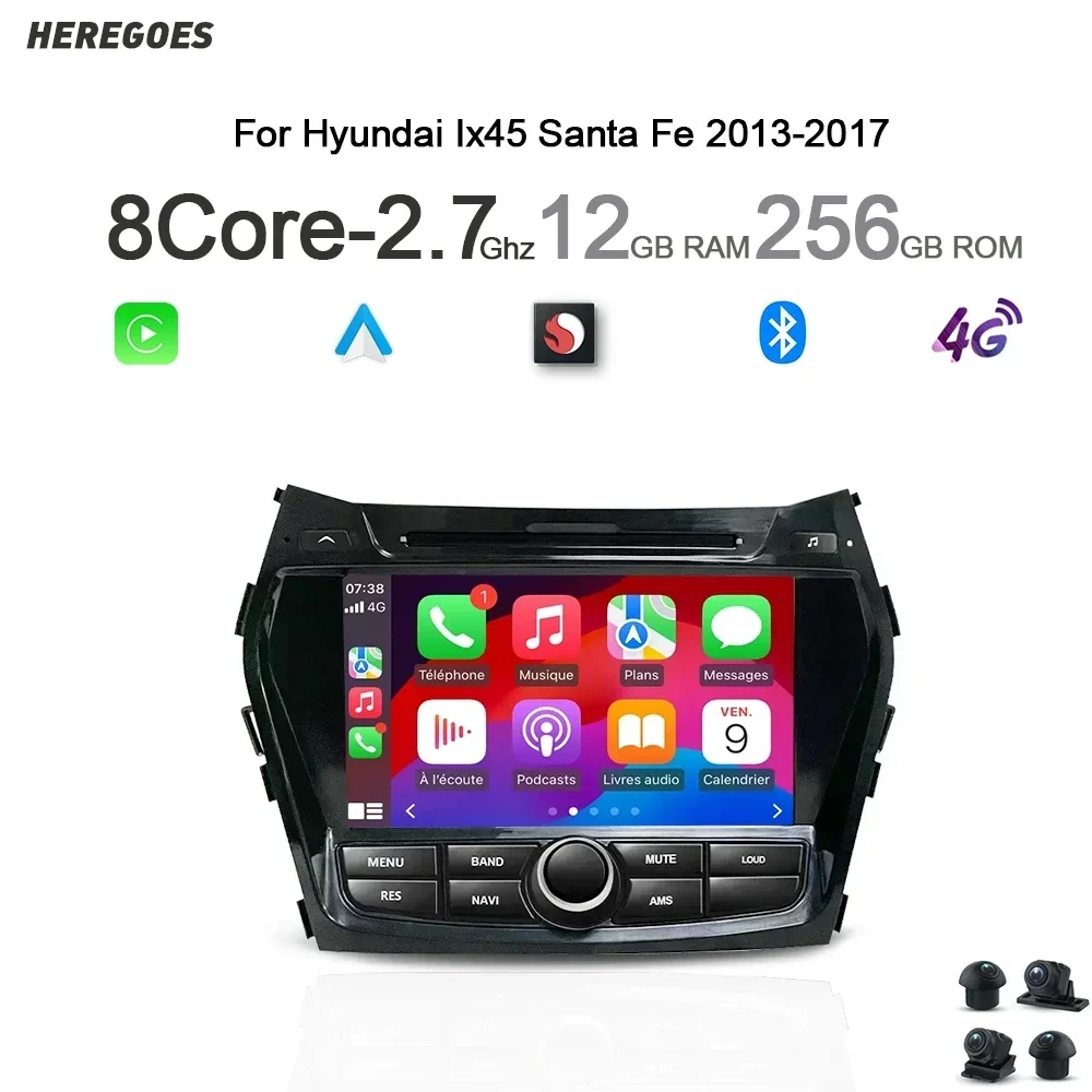 8 "Auto Android 13 Auto DVD-Player 12g 256GB Navigation Stereo WLAN 4GB Bluetooth GPS Radio für Hyundai ix45 Santa Fe 2013-2015
