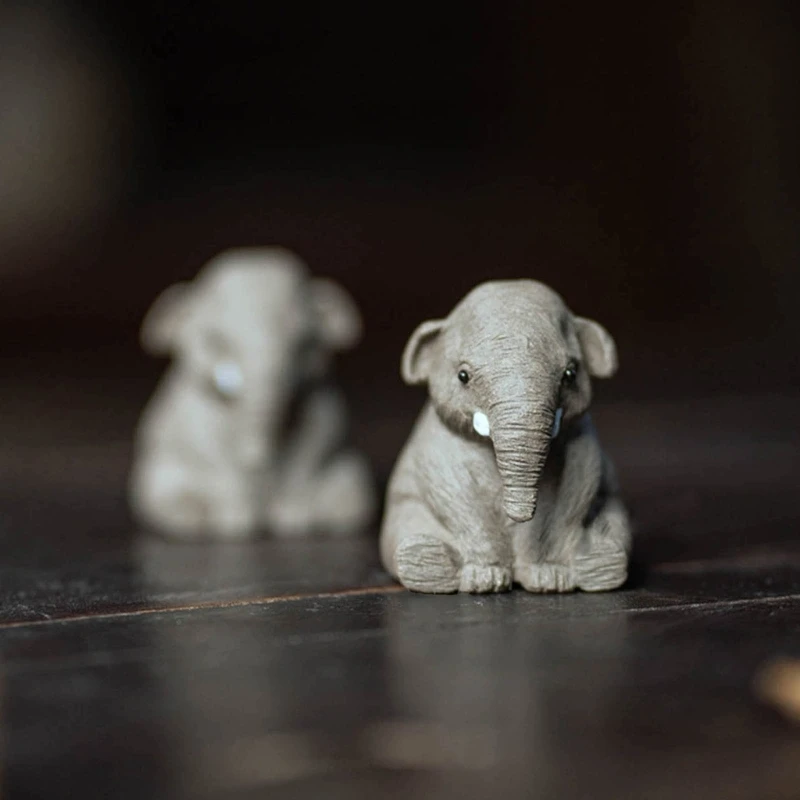 Tea Pet Ornaments Handmades Sittings Elephant Ornament Small Teas Pet Mini Statue For Room Decorations