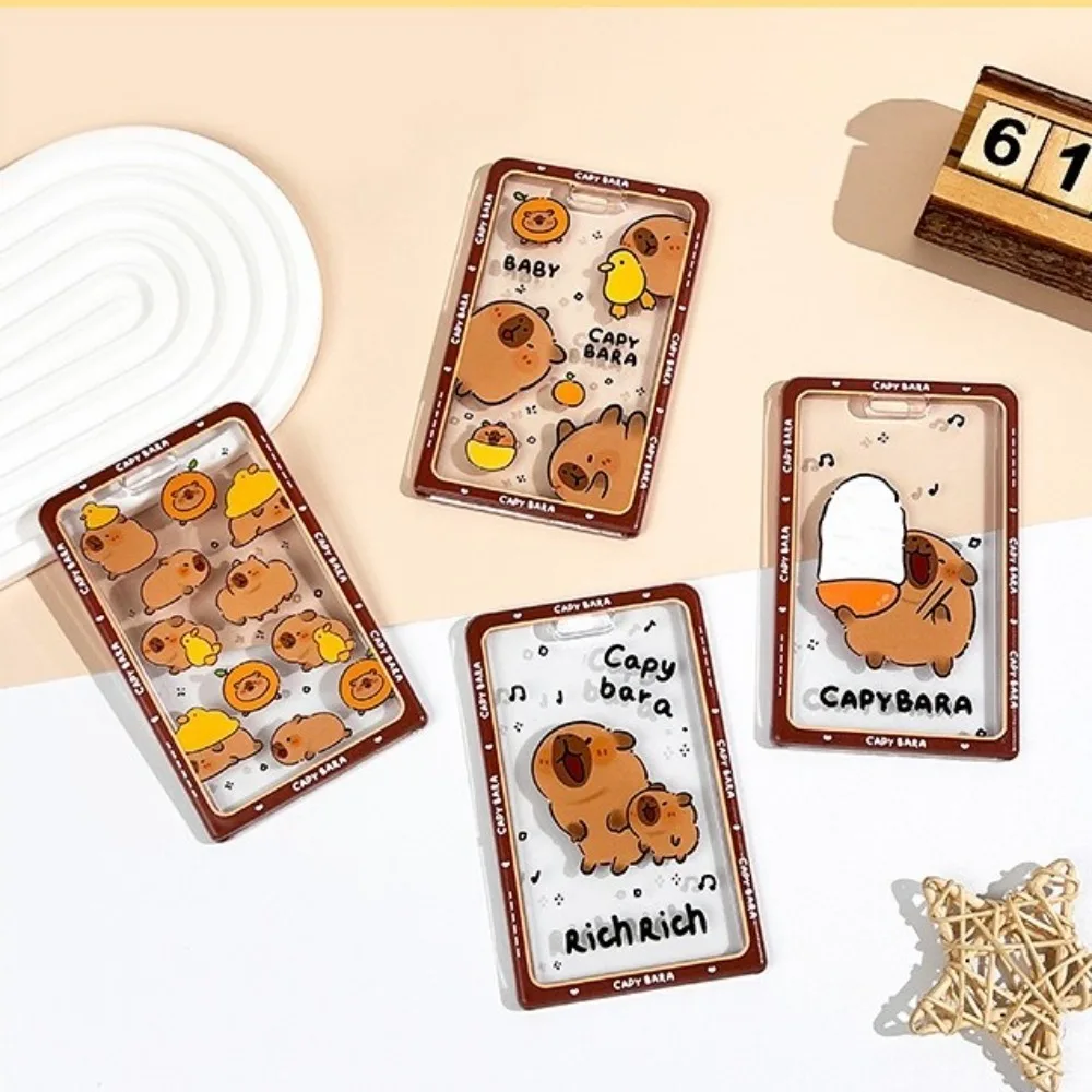 Cute Cartoon Capybara Photocard Holder Transparent Keychain Idol Card Collect Organizer with Lanyard ID Holders Photo Storage