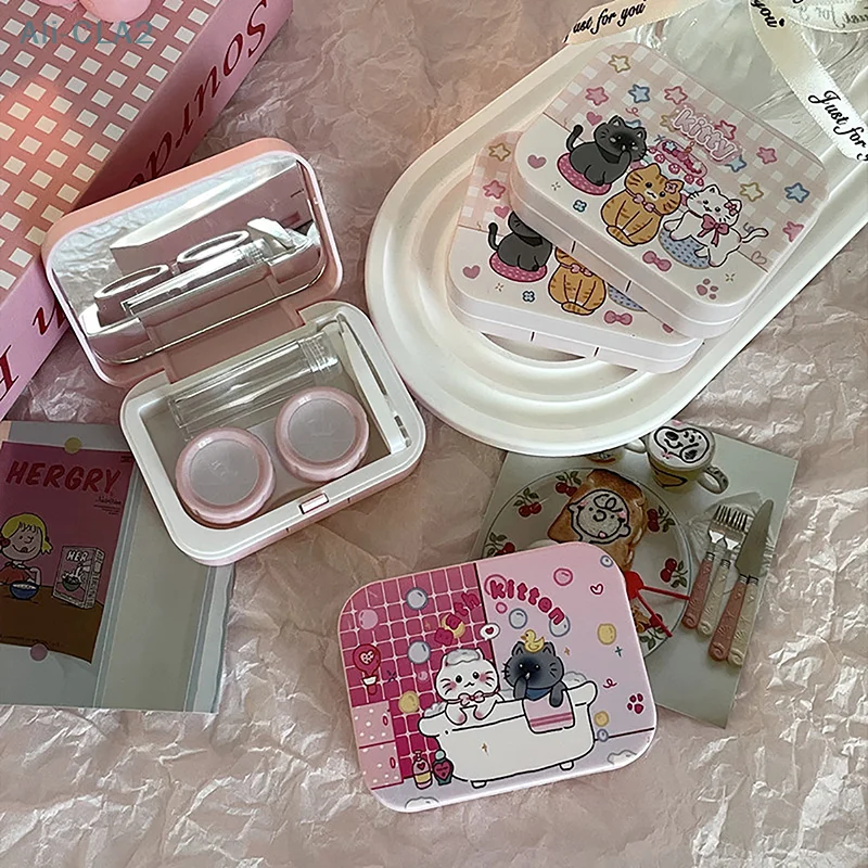 

Cute Cartoon Contact Lens Box Portable Contact Lens Case For Girls Beauty Pupil Storage Container Travel Set