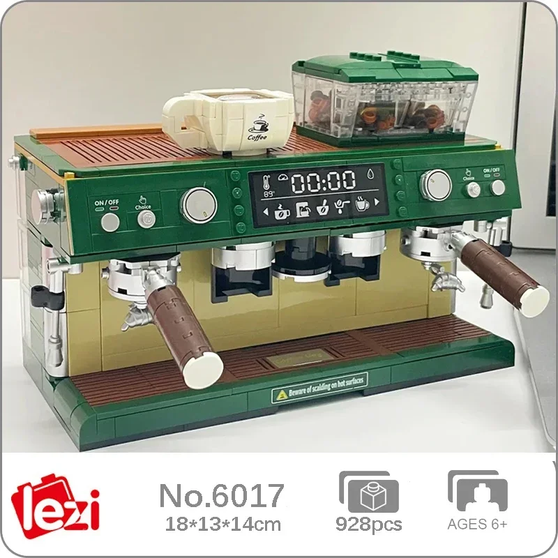Lezi 6017 카페 자동 더블 헤드 커피 메이커, 음료 기계, 콩 컵, DIY 미니 블록, 벽돌 만들기 장난감, 어린이 상자 없음