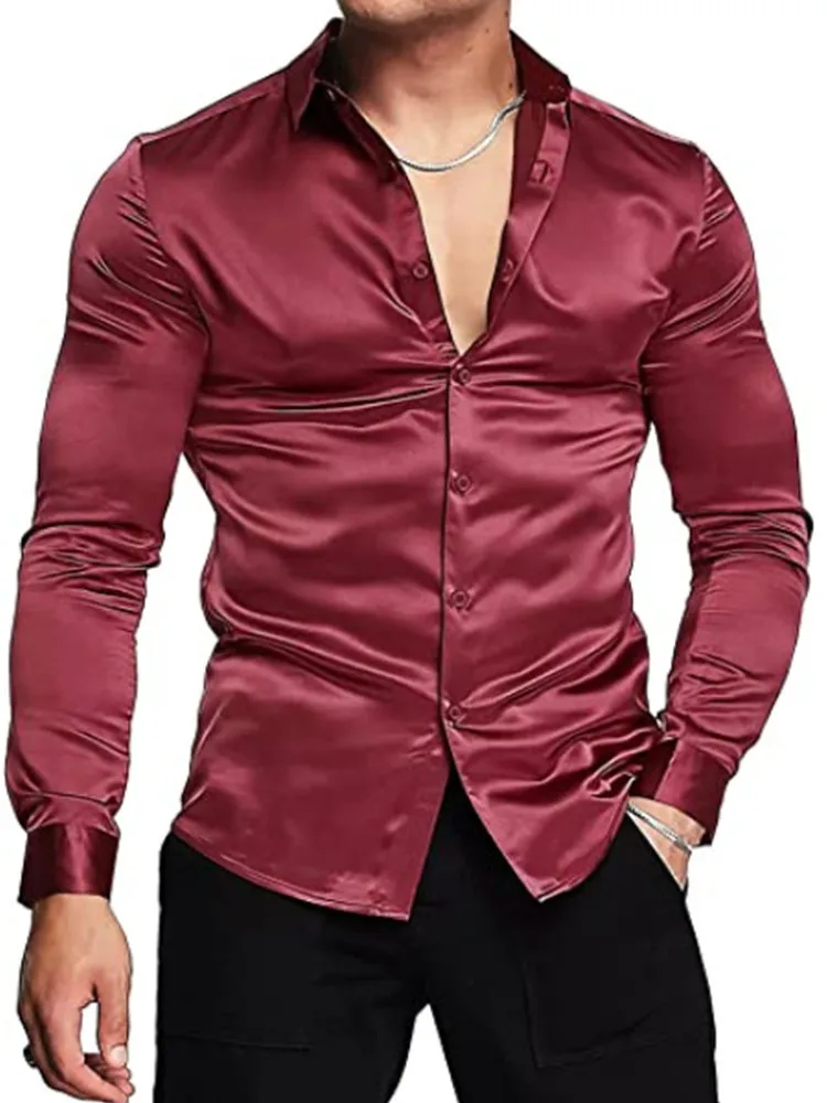 2023 New business gentleman social fashion design shirt top Men's satin party slim-fit dress shirt