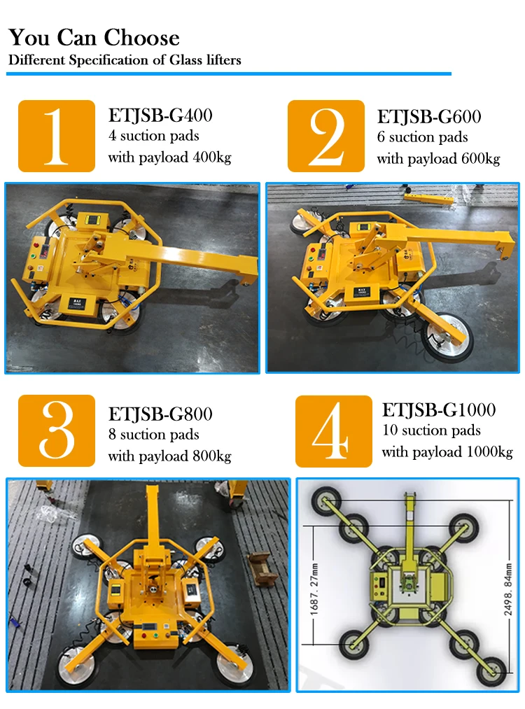 Vacuum Glass Lifter with Vacuum Lifting Machines, Top Sucker, Spider Fork, Skewe