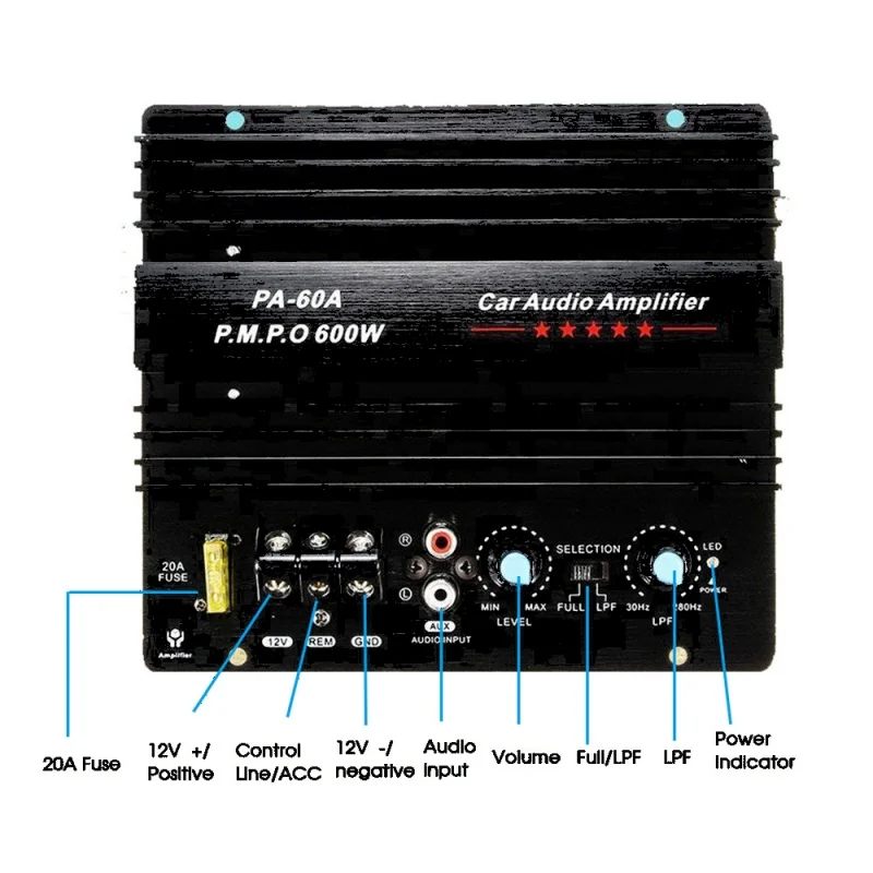 New 12V 600W Car Subwoofer Main Board High Power Double Tube Subwoofer Car Power Amplifier Shocking Active