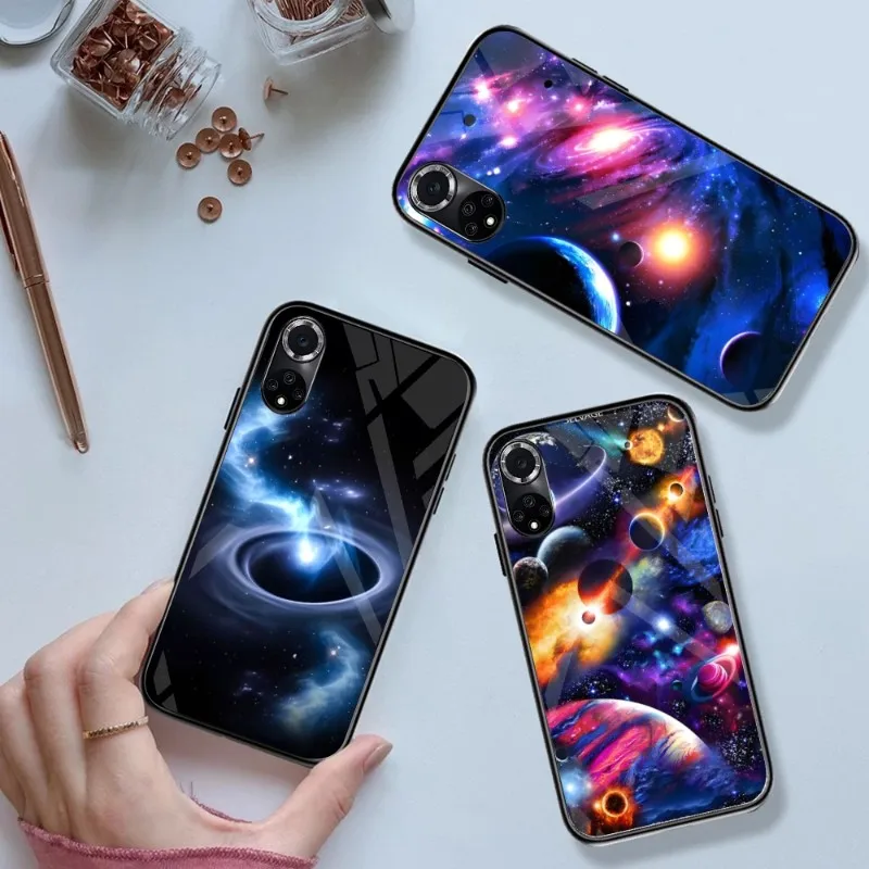 Universe Starry Sky Phone Case Vetro Antiurto Per Huawei P 40 30 20 10 Pro Plus P50 P9 P Smart 2019 2021 P Plus Smart Z