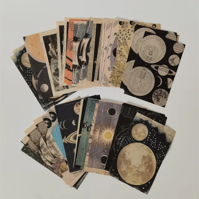 Papel de Material Vintage Galaxy Moon para álbum de recortes, diario, Collage, basura, decoración de fondo, papelería Retro, 60 hojas 1