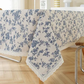 Nappe florale personnalisable avec bordure en dentelle, couverture de Table à dîner rectangulaire, pour Table de cuisine, décoration de fêtes à la maison 1