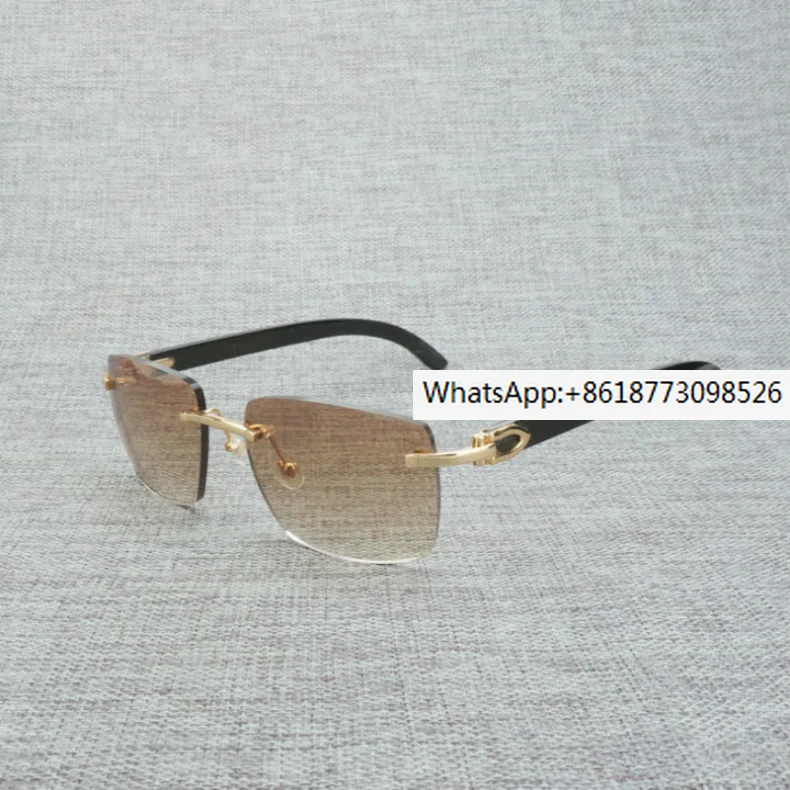 

Vintage Black White Buffalo Horn Rimless Square Sunglasses Men Wood Sun Glasses Retro Wooden Shades for Summer Club Eyewear B
