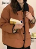 Jielur New Winter Vintage Female Parkas Korean Style Ins Warm Casual Women's Short Parkas Spell Color Black White Office Lady 4