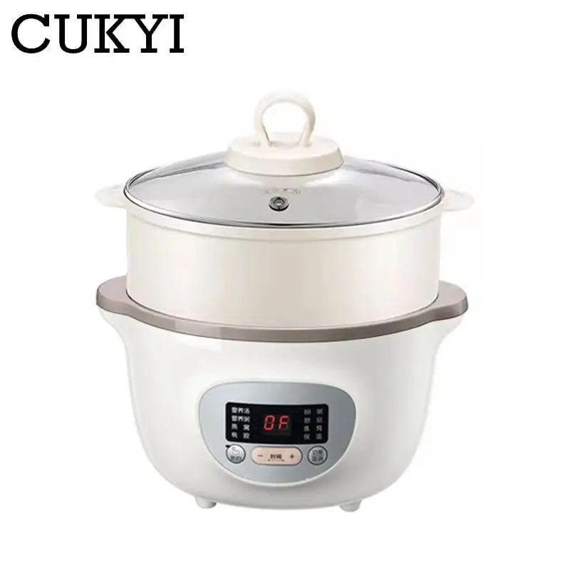 CUKYI 1.6L Household Electric Slow Cooker Stew Pot Ceramic Soup Pot Casserole Breakfast Machine Porridge Appointment 6 Menu 220V 4