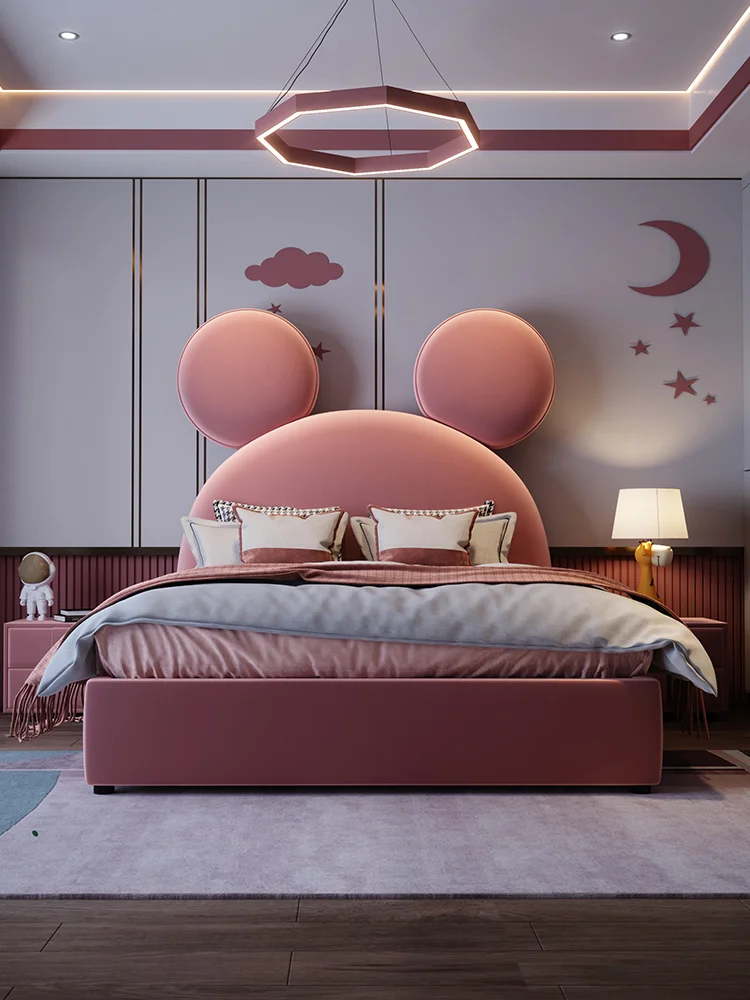 

Baby bed Girl Princess Bed Pink Mickey Mouse bed Italian light luxury fabric double bed