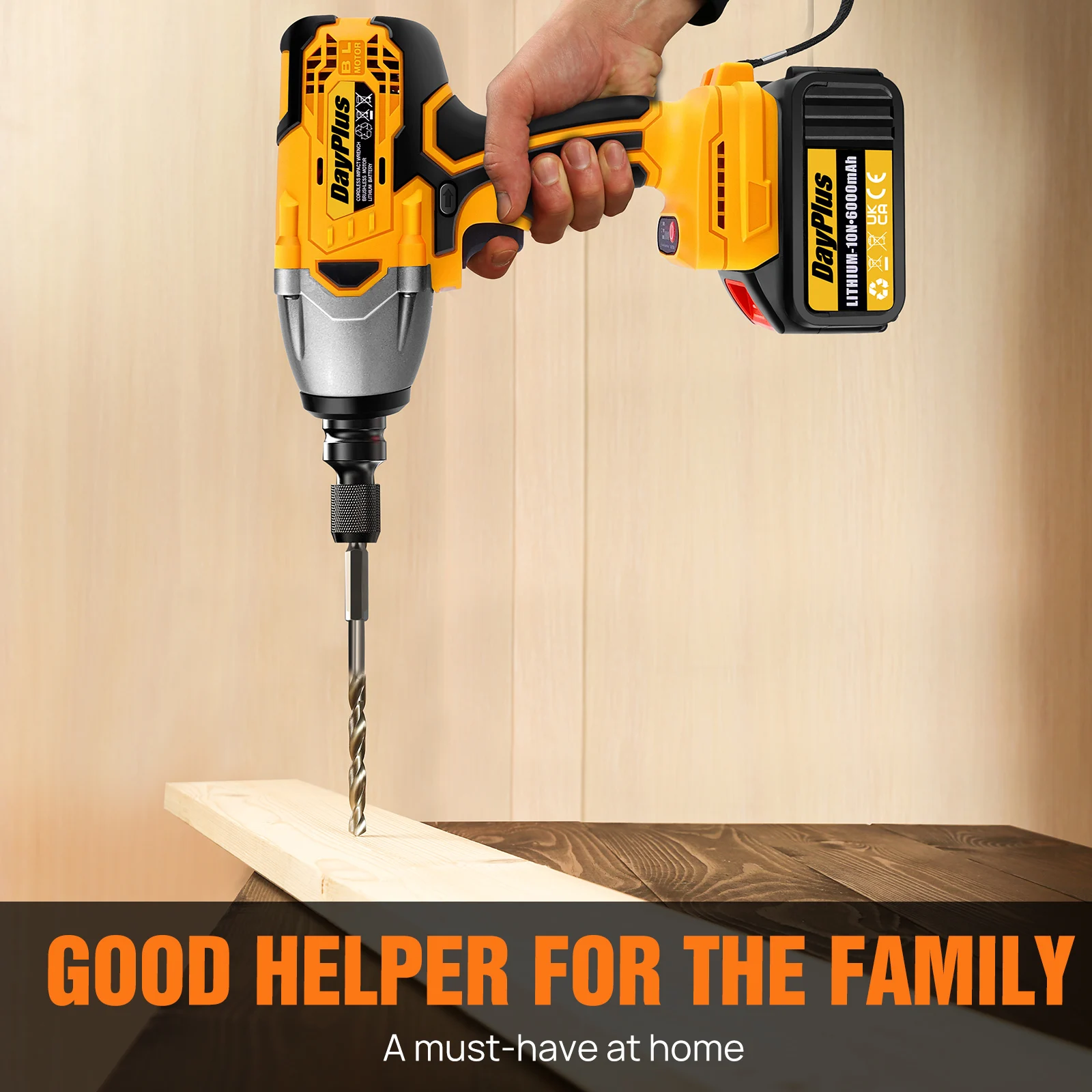 DayPlus 1500Nm Cordless Impact Wrench 3 IN 1 Electric Drill Impact Wrench,Brushless Impact Gun 1/2"Driver Car Tyre Wheel,3 Speed 5