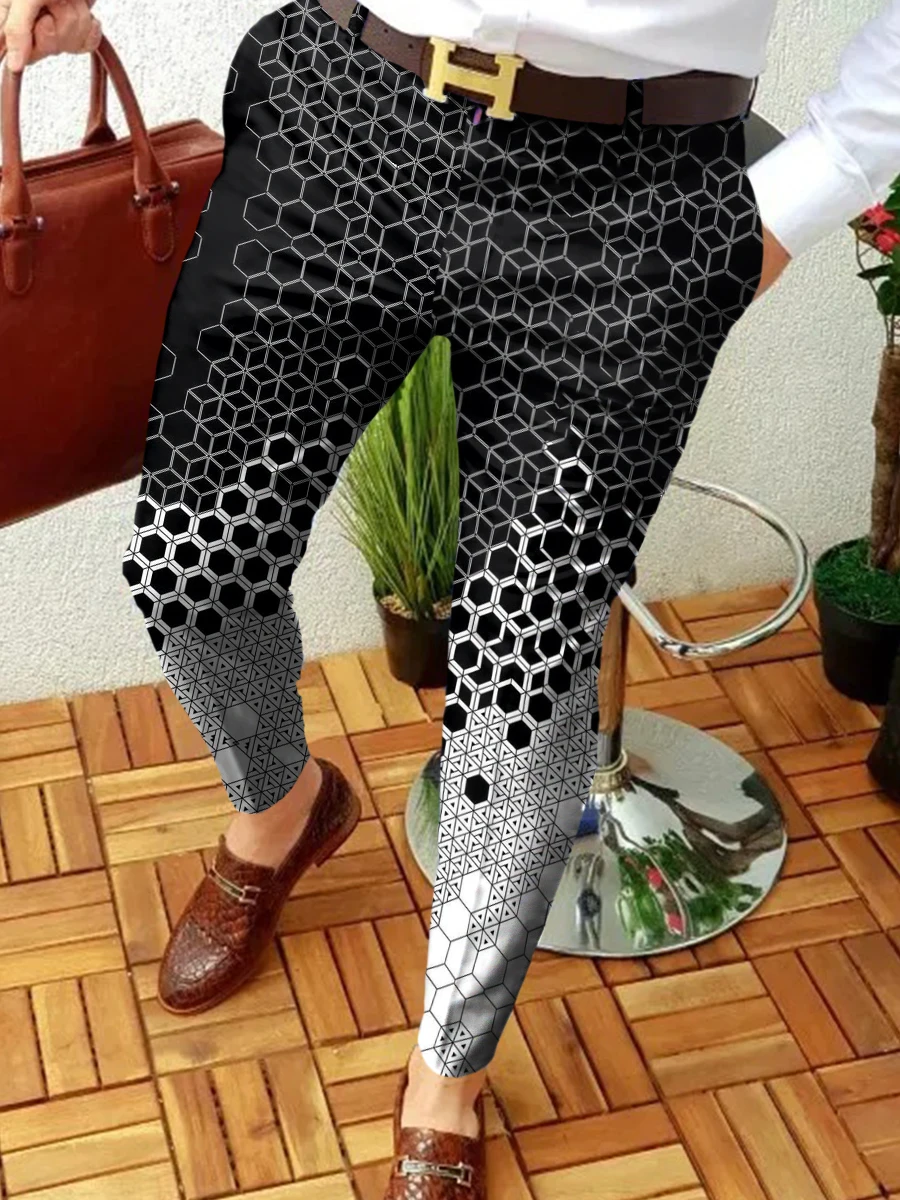 2022 NEW Men Business Casual  Trousers Retro Pattern Print Straight Long Pants Mens Spring Autumn Fashion Streetwear