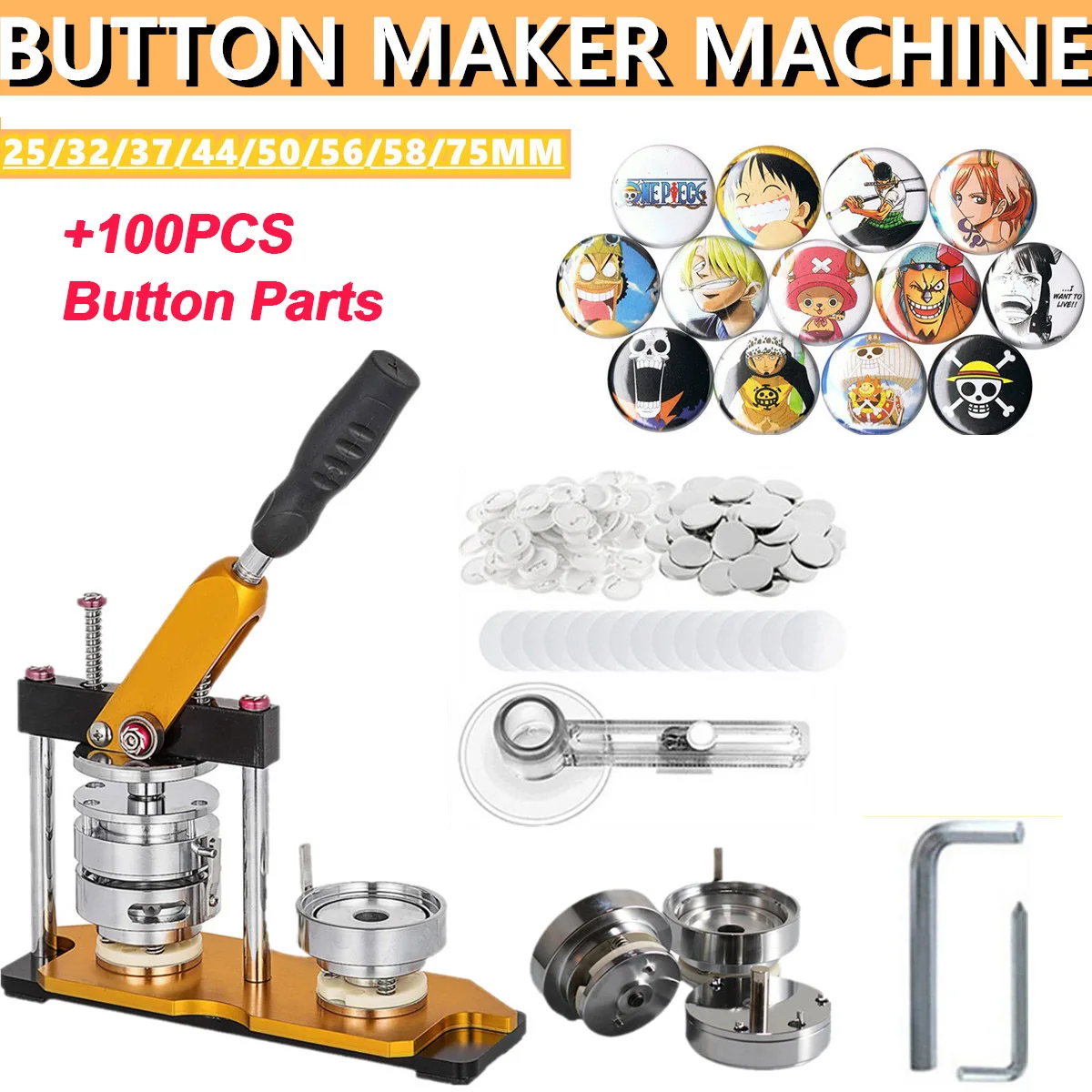 Description Picture 2 of itemBadge Button Maker Machine - 100Pcs Button Parts, DIY Pin Badges Set Button Press Maker Tools with Parts+Circle Cutter+Mold