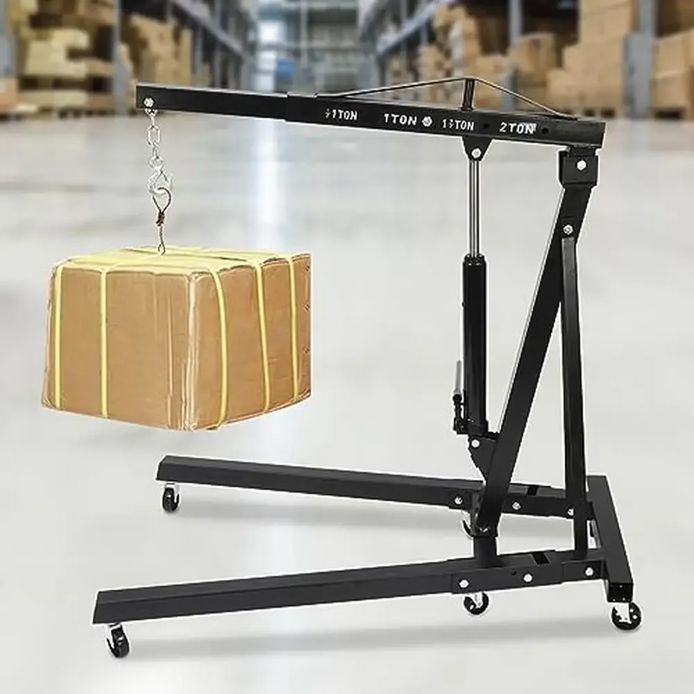 2 Ton Folding Engine Lift Heavy Duty Carbon Steel Hydraulic Shop Engine Crane Cherry Picker Shop Crane Lift 4409Lbs Engine Hoist