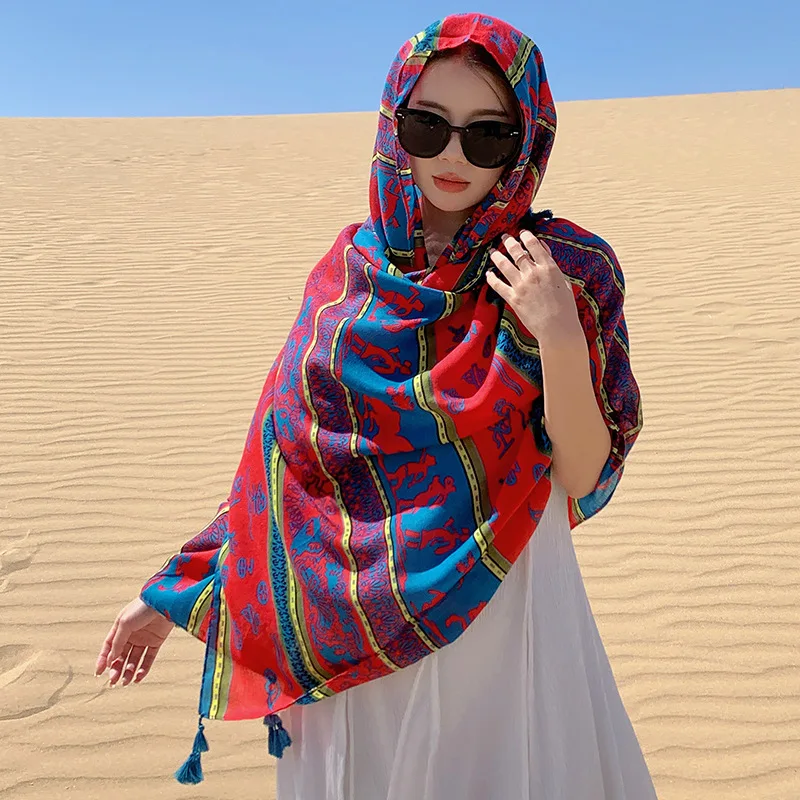 Urlaub Sonnencreme Ethnische Print Schal Für Frauen Lange Wraps Tücher OverSize Brasilianische Badeanzug Bade Abdeckung-ups Handtuch Strand tragen – Detail 2