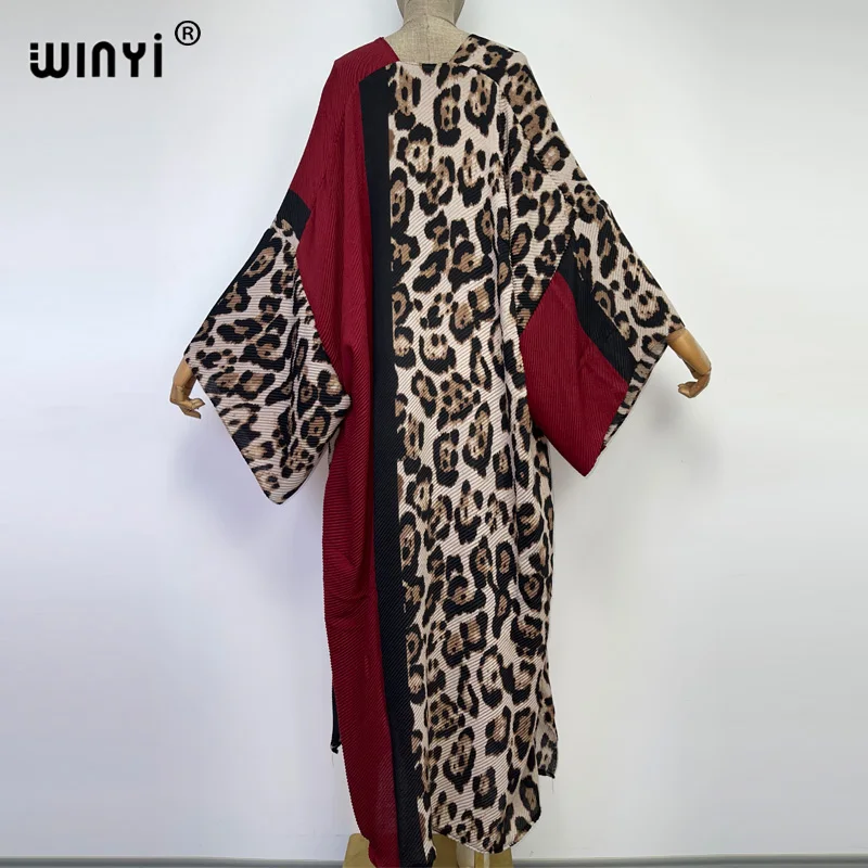 WINYI 유럽 패션 프린트 코튼 플리츠 드레스, 비치 웨어, 우아한 아프리카 여성 가디건, 핫 보헤미안 홀리데이 파티 기모노