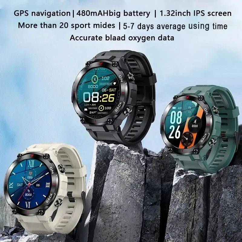 Outdoor Military Smart Watch Men 360*360 HD Screen Heart Rate IP68 Waterproof Sports Smartwatch Android IOS K37 smart watch