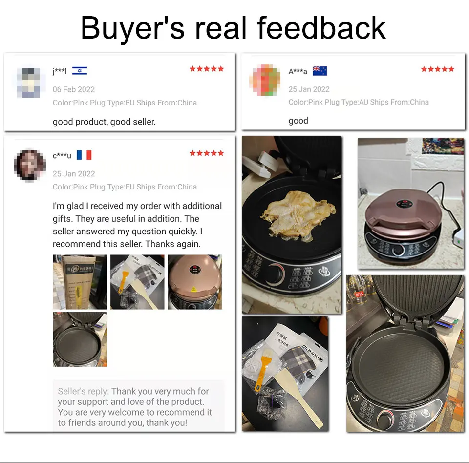 Description Picture 2 of itemCILANDAR Electric Baking Pan Double-sided Heating Suspension Type Crepe Maker Skillet Pancake Baking Machine Pie Pizza Griddle