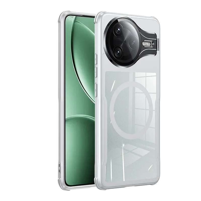 Luxury Acrylic Clear Magnetic Wireless Charge Shockproof Case with Camera Lens Protective Bracket Cover