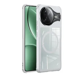 Luxury Acrylic Clear Magnetic Wireless Charge Shockproof Case with Camera Lens Protective Bracket Cover for Poco F7 Ultra (WHITE)