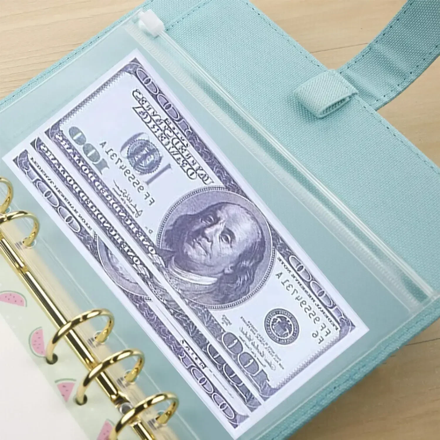 PVC 현금 예산용 봉투, 느슨한 잎 가방, 6 홀 지퍼 바인더 포켓, 방수 바인더 노트북 플래너, A6