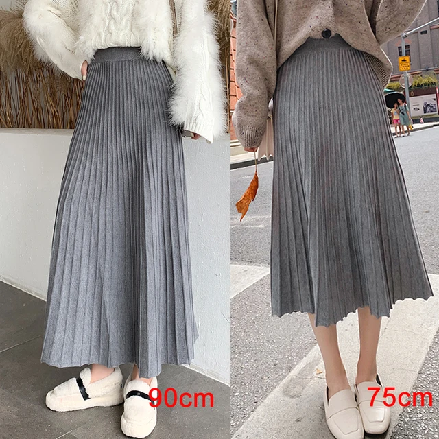 Winter Thickened Rib Knitted Large Swing Maxi Long Skirts