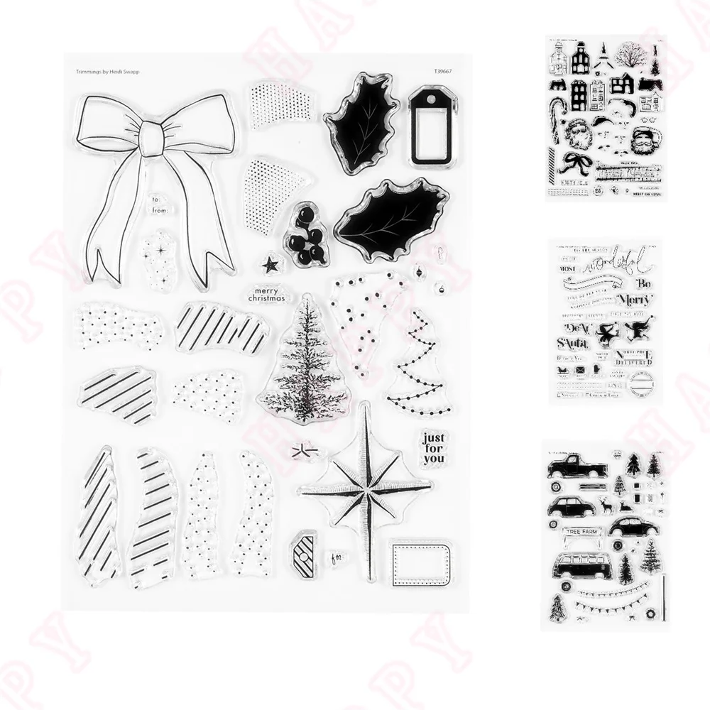 

New 2023 Merry Little Christmas and Clear Stamps for DIY Scrapbook Stamps Album Craft Paper Card Decoration Leaf Pattern Stamps