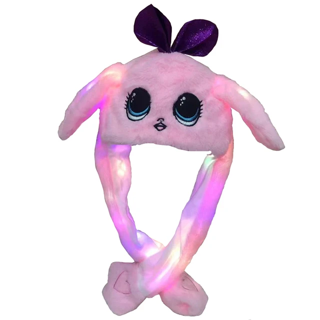Kids Glowing Bunny Ear Moving Hat Jumping up Rabbit Plush Flash Cartoon Children Adult Gift light up Airbag Luminous Hat Toys 3