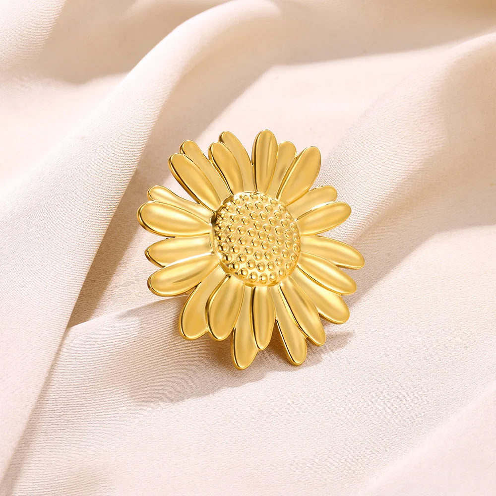 Exaggerated Big Sunflower Open Ring Bohemian Jewelry Wedding Gift For Women Stainless Steel