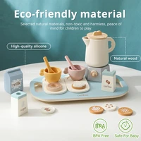 Wooden Afternoon Coffee/Tea Set Toy NO Bpa Pretend Play Food Learning Role Play Game Early Educational Toy for Toddlers Kid Gift 2