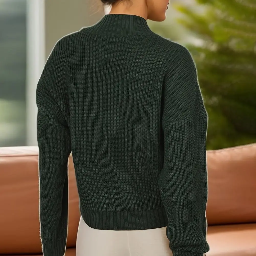 

Loose Fit Knitted Top Casual Loose Sweater Stylish Women's Cropped Sweater Collection Half High Collar Slim Fit Tops Long Sleeve