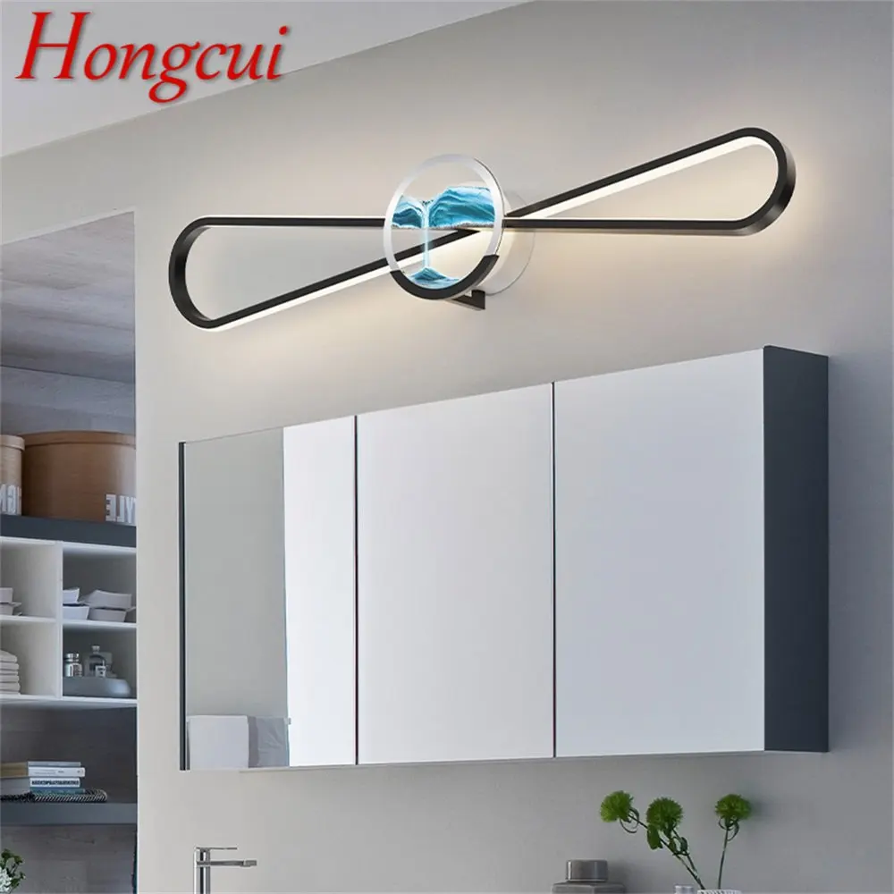 HONGCUI 모래 시계 거울 전면 램프 Led 3 색 욕실 장치, 심플 골드 메이크업 화장대 벽 조명