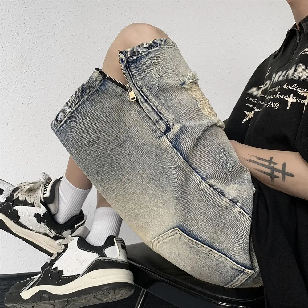Men's High Street Ripped Denim Versatile Loose and Handsome Shorts