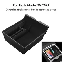 Car Central Armrest Storage Box For Tesla Model 3 / Y 2021 2022 Accessories Center Console Flocking/ABS Organizer Containersr