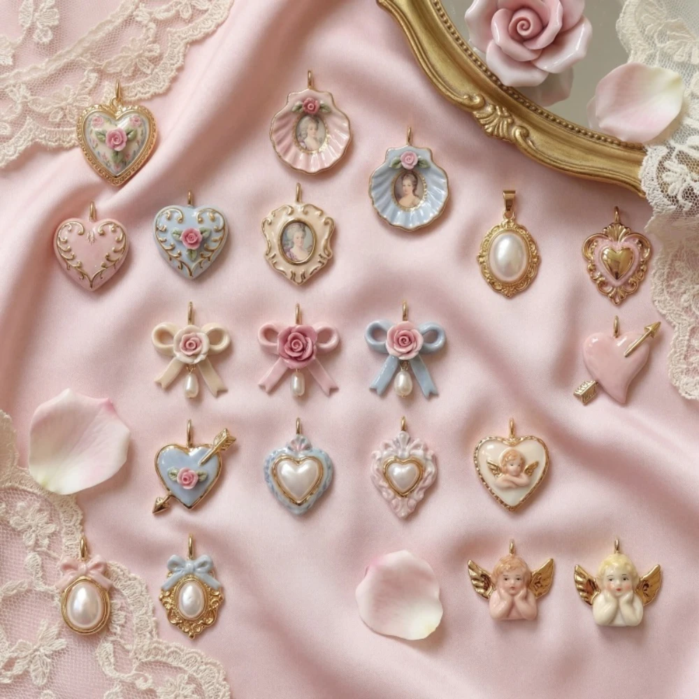 Süße und Liebliche Tägliche Liebe Rosa Muschel-Schleife Engel DIY Anhänger Charms Schmuckherstellung