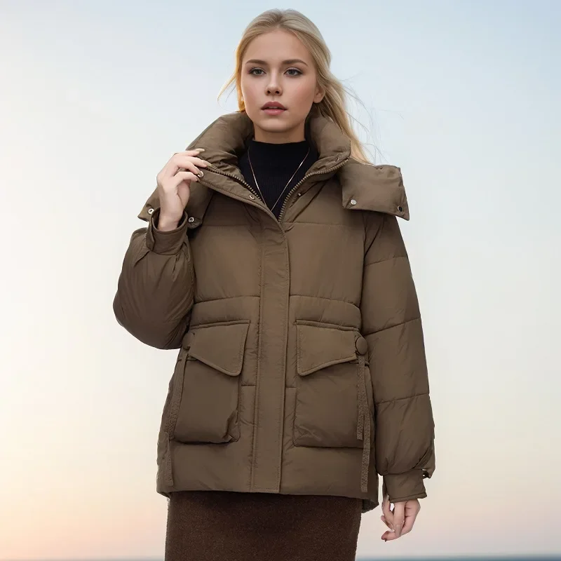 Women's Winter Jacket Parka Hoodie Thick Warm Inflatable Down Cotton Coat Windproof Snow Overcoat