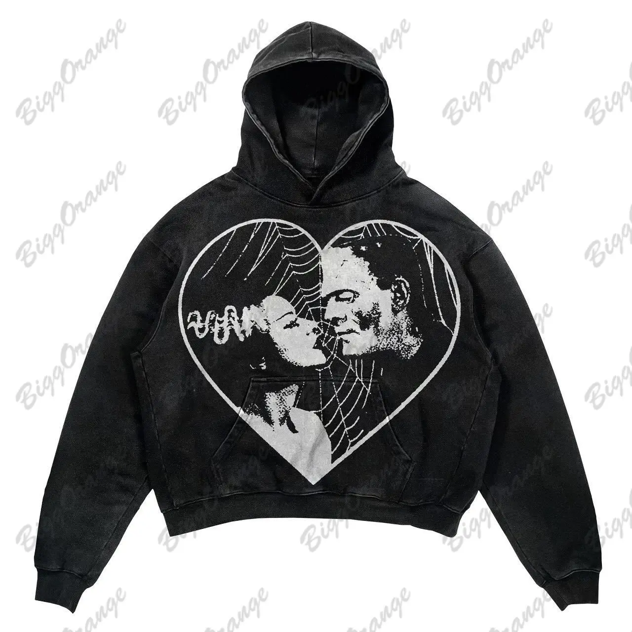 Black High Street Cotton Gothic Matta Mummy Print Sweater Street Casual Hoodie ins Men's and Women's Top Coat y2k sweatshirt