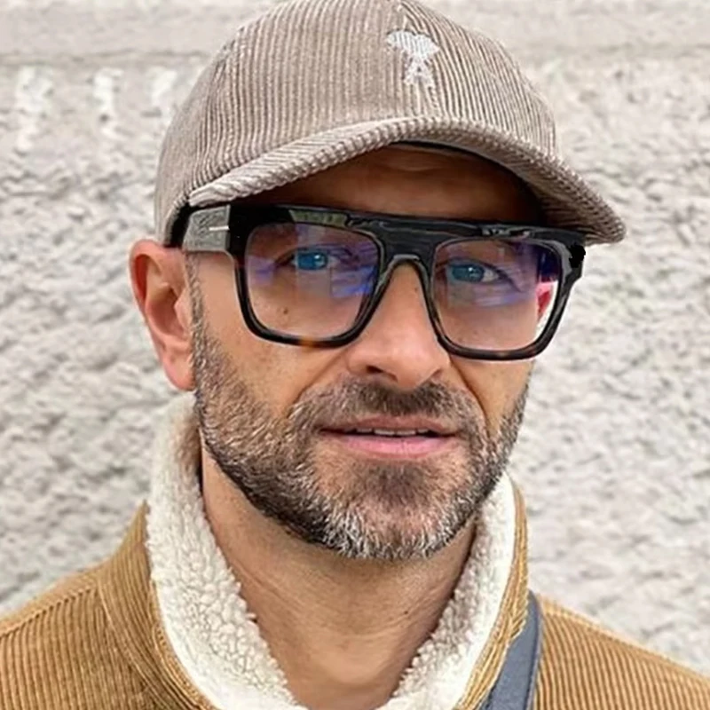 Oversized Square Eyeglass Frames for Men Women with Anti Blue Light Optical Lenses