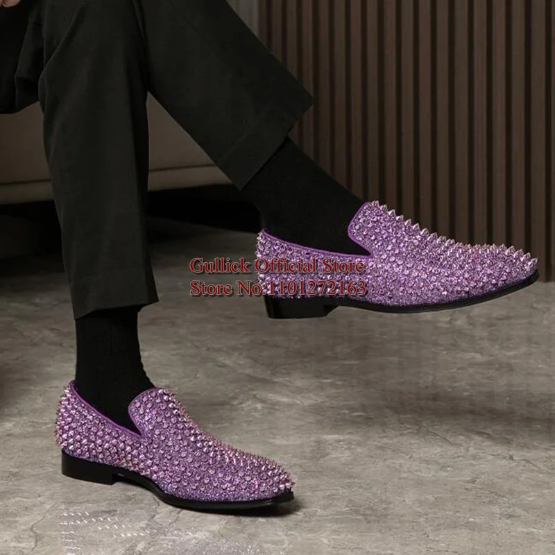 Men's Vintage Spike Dress Loafers Slip On Fashion Shoes