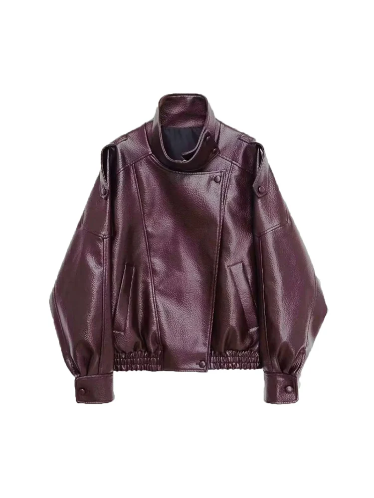 Casual Women Chic Leather Jackets Long Sleeve Zipper Elastic Oversized Coats Fashion 2025 Fall Winter PU Streetwear Coats