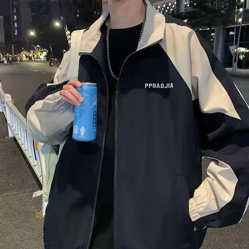 Men Hip Hop Jacket Man's Patchwork Windbreaker  Streetwear Spring Autumn Thin Fashion jacketCasual Loose Varsity Coats Unisex