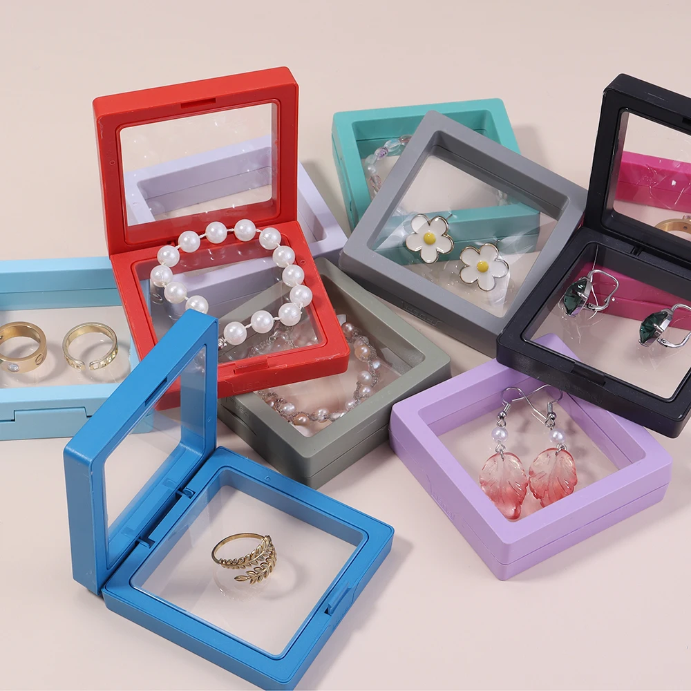 Transparent PE Floating Frame Display Case Jewelry Earring Antioxidant Storage Box Gifts Elastic Film Dustproof Packaging Box