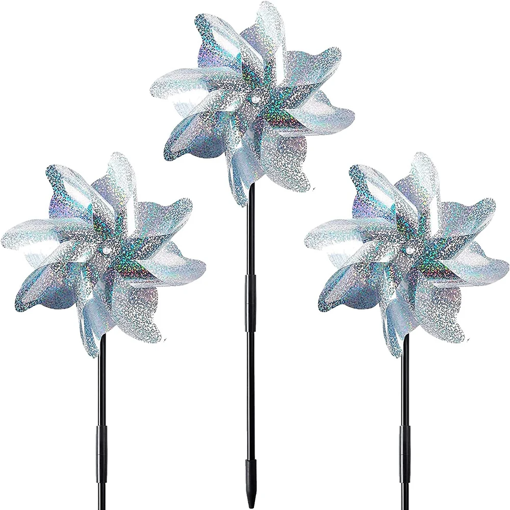 2PcsBirdRepellentWindmillsDIYBirdDeterrentSilverPinwheels