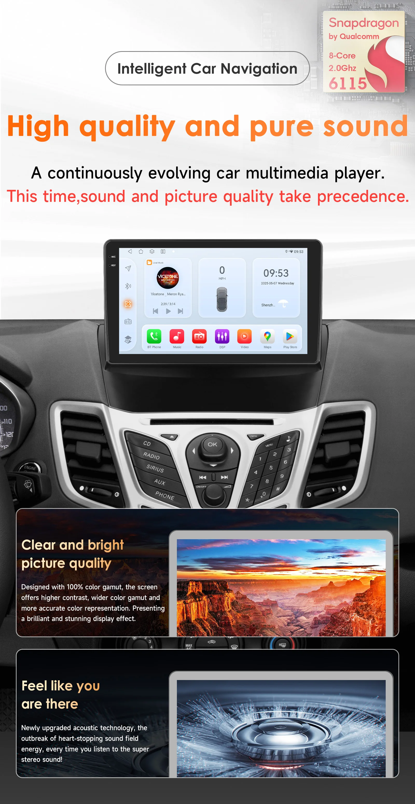 Hizpo 2 Din Android 14 Car Radio Multimedia For Ford Fiesta 2009-2017 Video Player GPS Navigation 4G+WIFI Carplay Head Unit 7862