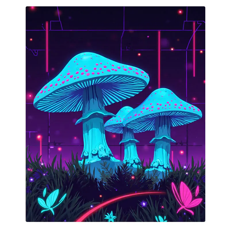Flannel Glowing Mushroom Garden Fleece Blanket
