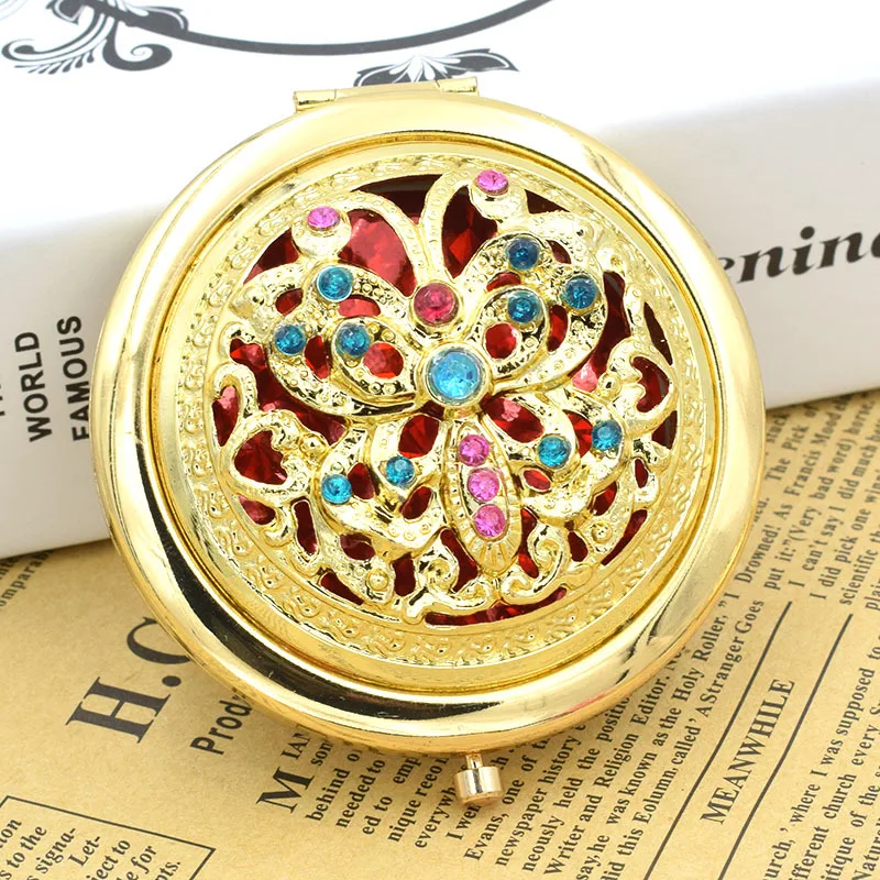 

Vintage Gift Hand Mirrors Pocket Mirror Mini Portable Compact Mirror Girl Double-Side Folded Hollow Out Makeup Beauty Tools