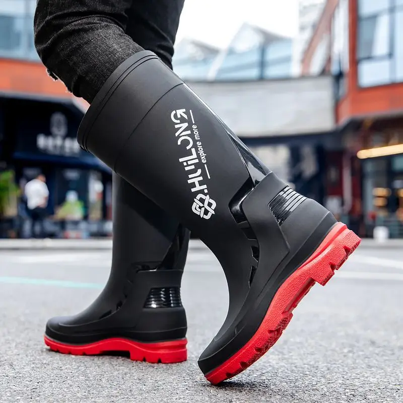 New High-top Men's Water Boots Plus Velvet Warm Rain Boots Fishing Outdoor Waterproof Rain Boots Gardening Long-tube Water Shoes