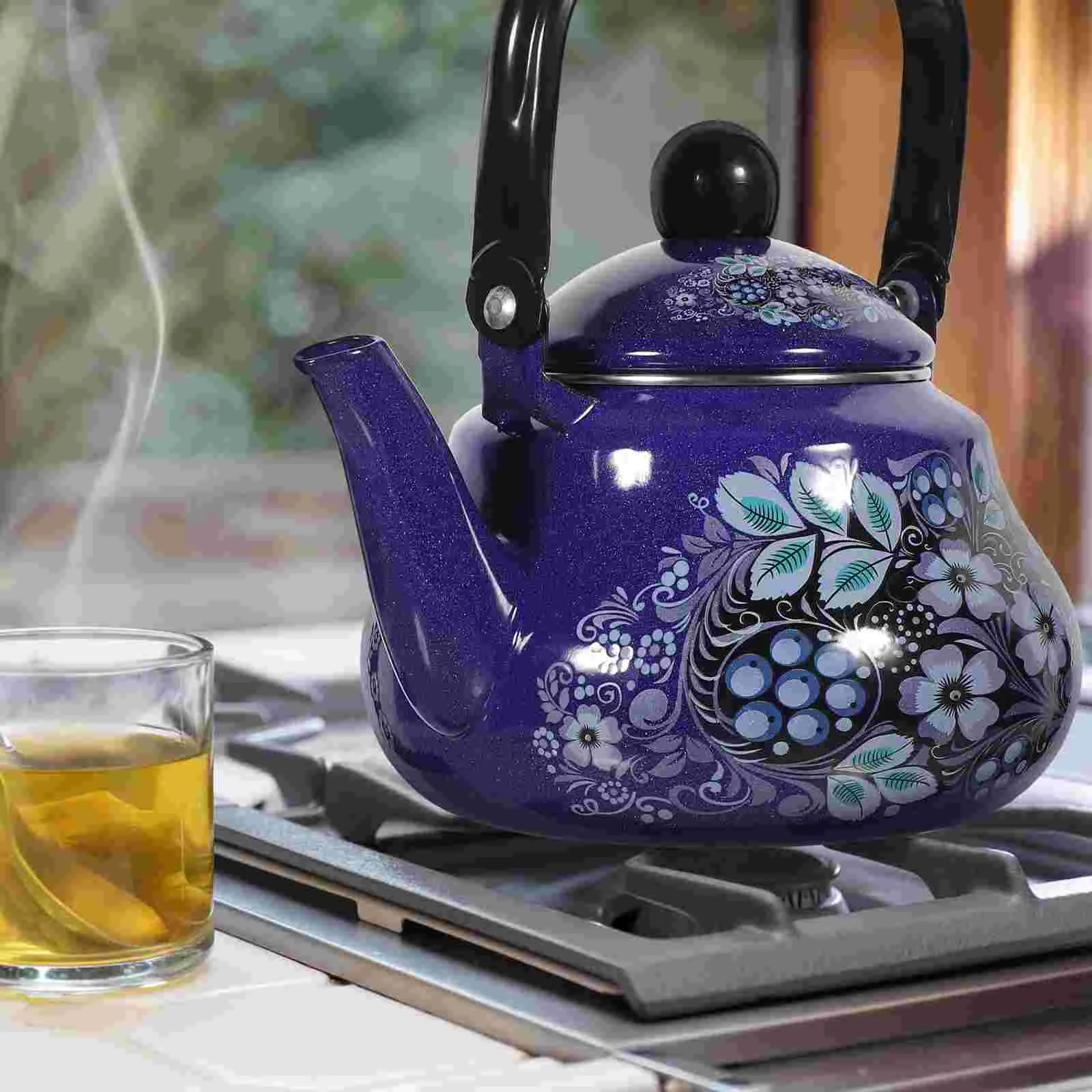 Water Hot Kettle Small Tea for Stove Top Peacock Flower Enamel Pot Vintage Teapot
