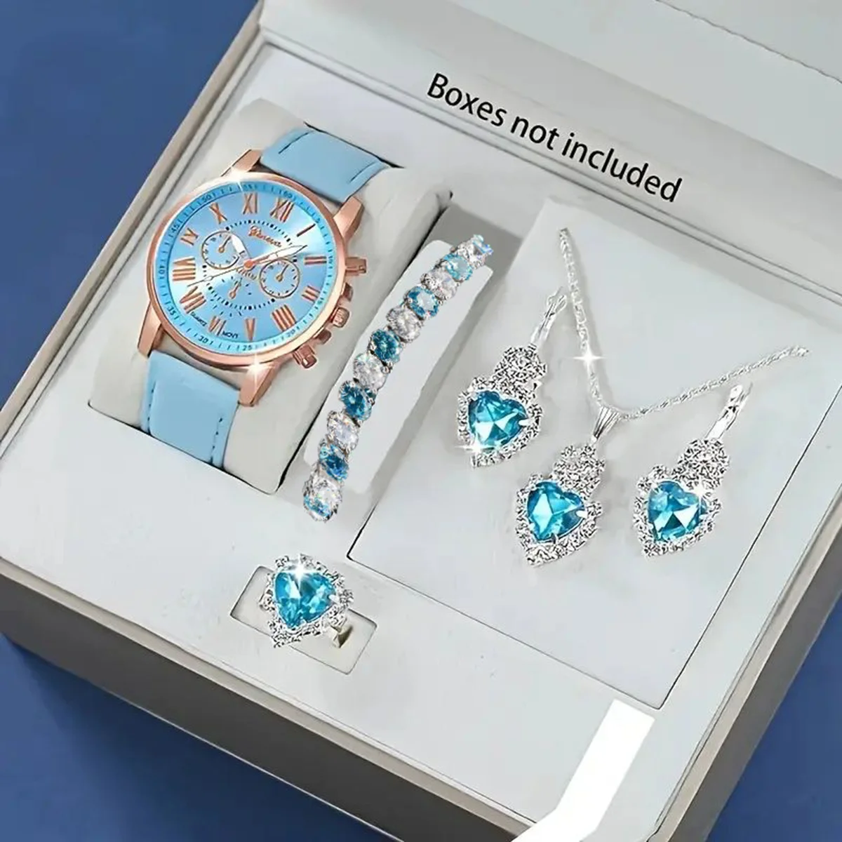 5pcs/Set-Fashionable Women's Watch with Simple Roman Dial Quartz Watch Women's Leather Strap Watch Jewelry Set (no Box)